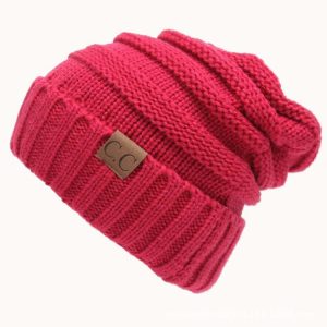 CC Letter Solid Color Wool Hats Concise Knitting Hat, Magenta, Beige, Navy Blue, Red, Black, Baby Blue, Coffee, White, Pink, Beown, Grey, Dark Beige, Khaki