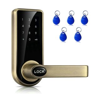 Password + Key + Sensor Card Zinc Alloy Red Bronze Electronic Door Lock Touch Screen Electronic Code Lock, OS8818-QGT Bronze