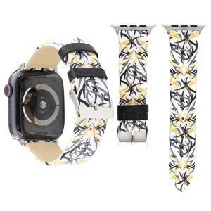 Thorns Printing Genuine Leather Watch Band for Apple Watch Series 10 42mm / 9&8&7 41mm / SE 3&SE 2&6&SE&5&4 40mm / 3&2&1 38mm, 40mm