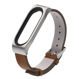 Mijobs Screwless Metal Case PU Leather Watch Band for Xiaomi Mi Band 3 & 4 & 5 & 6, Host not Included, CA0140A, CA0140B, CA0140C, CA0140D, CA0140E, CA0140F, CA0140G