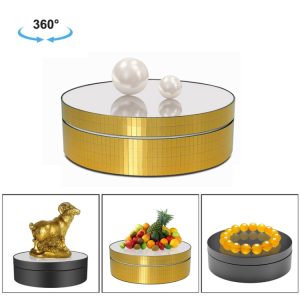 12cm 360 Degree Rotating Turntable Mirror Electric Display Stand Video Shooting Props Turntable, Load: 3kg, 12cm Mirror Sequins Gold, 12cm Mirror Sequins Silver