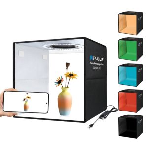 PULUZ 30cm Folding  High 97 CRI Ring Light Photo Lighting Studio Shooting Tent Box Kit with 6 Colors Backdrops (Black, White, Orange, Red, Green, Blue), Unfold Size: 30cm x 30cm x 30cm, 30cm Box Black, 30cm Box Green