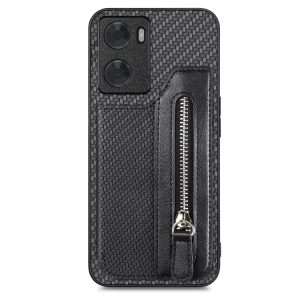 Carbon Ffiber Flip Zipper Wallet Phone Case, For OPPO A57 4G, For OPPO Reno9, For OPPO Reno9 Pro+, For Xiaomi Poco M5 4G