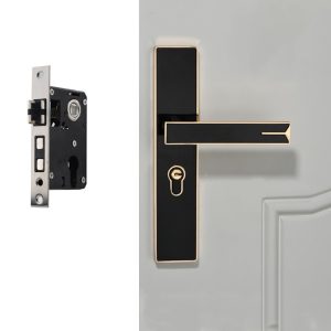 Mute Strong Magnetic Aluminum Alloy Interior Door Lock Door Bedroom Hardware Handle Lock, Black Gold Small 50 Lock Body, Black Silver Small 50 Lock Body, Black Silver Large 50 Lock Body