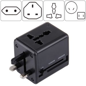 World-Wide Universal Travel Concealable Plugs Adapter with & Built-in Dual USB Ports Charger for US, UK, AU, EU