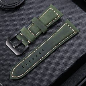 Crazy Horse Layer Frosted Black Buckle Watch Leather Watch Band, Size: 26mm