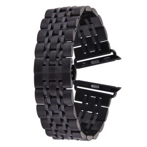 22mm Men Hidden Butterfly Buckle 7 Beads Stainless Steel Watch Band For Apple Watch 38mm, 22mm Men