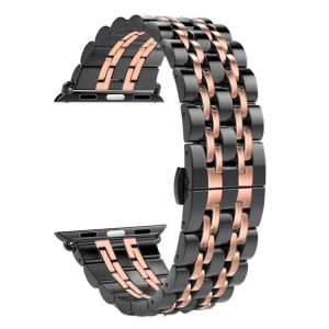 22mm Men Hidden Butterfly Buckle 7 Beads Stainless Steel Watch Band For Apple Watch 38mm, 22mm Men