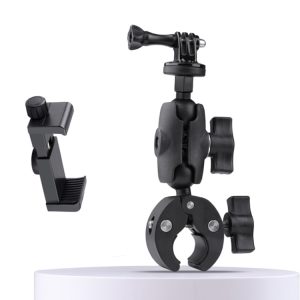 360 Rotation Adjustable Action Camera Bike Motorcycle Handlebar Holder with Phone Clamp, Standard Version with Phone Clamp