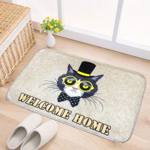 Door Mat Cat and Dog Pattern Flannel Rectangular Bathroom Carpet Living Room Bedroom Anti - skid Household Foot Pad,Size:50*80cm, Pattern:Cat Size:50*80cm