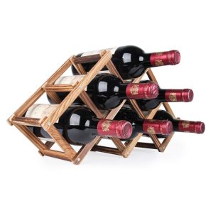 6 Bottles Racks Foldable Wine Stand Wooden Wine Holder Kitchen Bar Display Shelf, 6 Bottles