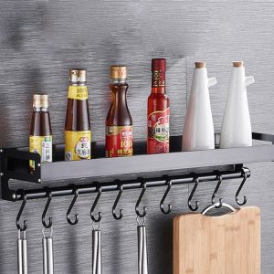 70cm 10 Hooks Kitchen Multi-function Wall Hanging Holder Seasoning Storage Rack, 70cm 10 Hooks(Black)