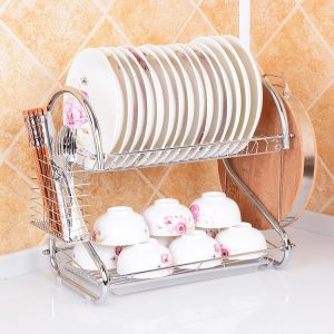 Multi-function Kitchen Stainless Steel Double Diskes Rack Hanging Knife Chopping Block Holder