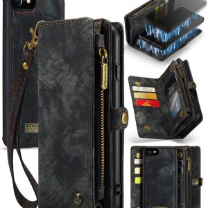 CaseMe for  iPhone 8 & 7  Multifunctional Leather Billfold with Detachable Magnetic PC Back Protective Case & Holder & 10 Card Slots & 3 Cash Slots & 1 Zipper Wallet & 2 Photo Frames & 3 Magnetic Clasps, For iPhone 8 & 7, For 8 & 7