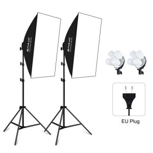 PULUZ Softbox Lighting Kit 2 PCS 50x70cm Professional Photo Studio Photography Light Equipment with 8 x E27 20W E27 Socket Bulb Photography Lighting Kit for Filming Portrait Shooting / Fashion Advertising Photography, 2 PCS 4 x Bulb Kit EU Plug...