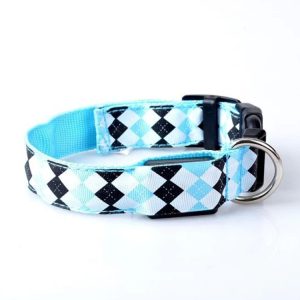 Plaid Pattern Rechargeable LED Glow Light Leads Pet Dog Collar for Small Medium Dogs, S, L, XL