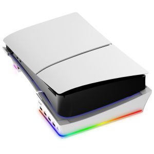For Sony PS5 Slim IPEGA PG-P5S021 RGB Light Host Horizontal Stand With 4 USB HUBs, White