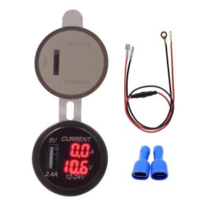 Universal Car Single Port USB Charger Power Outlet Adapter 2.4A 5V IP66 with LED Digital Voltmeter + Ammeter + 60cm Cable, 2.4A Voltmeter + Ammeter + 60cm Cable (Red Light), 2.4A Voltmeter + Ammeter + 60cm Cable (Blue Light)