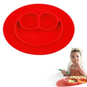 Smile Style One-piece Round Silicone Suction Placemat for Children, Built-in Plate and Bowl